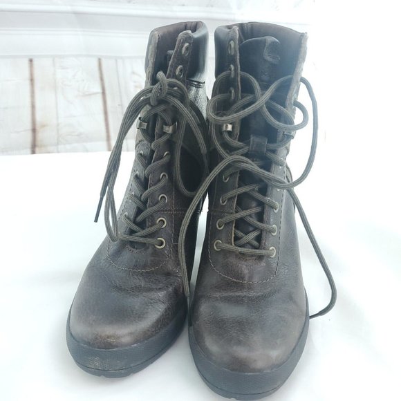 Timberland Womens Brown Leather Olive Suede Accent Block Heel Booties Si… - Picture 3 of 11